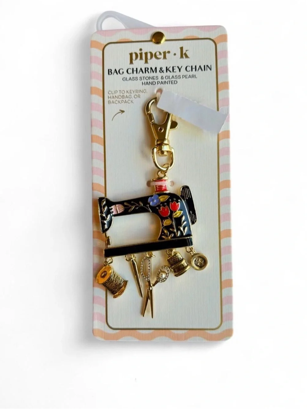 Piper Black & Gold Hand-Painted Sewing Machine Bag Charm